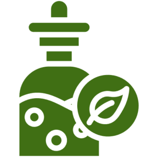 Green herbal bottle with leaf symbol.