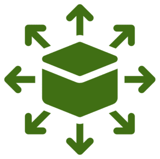 Green cube with outward arrows on black.